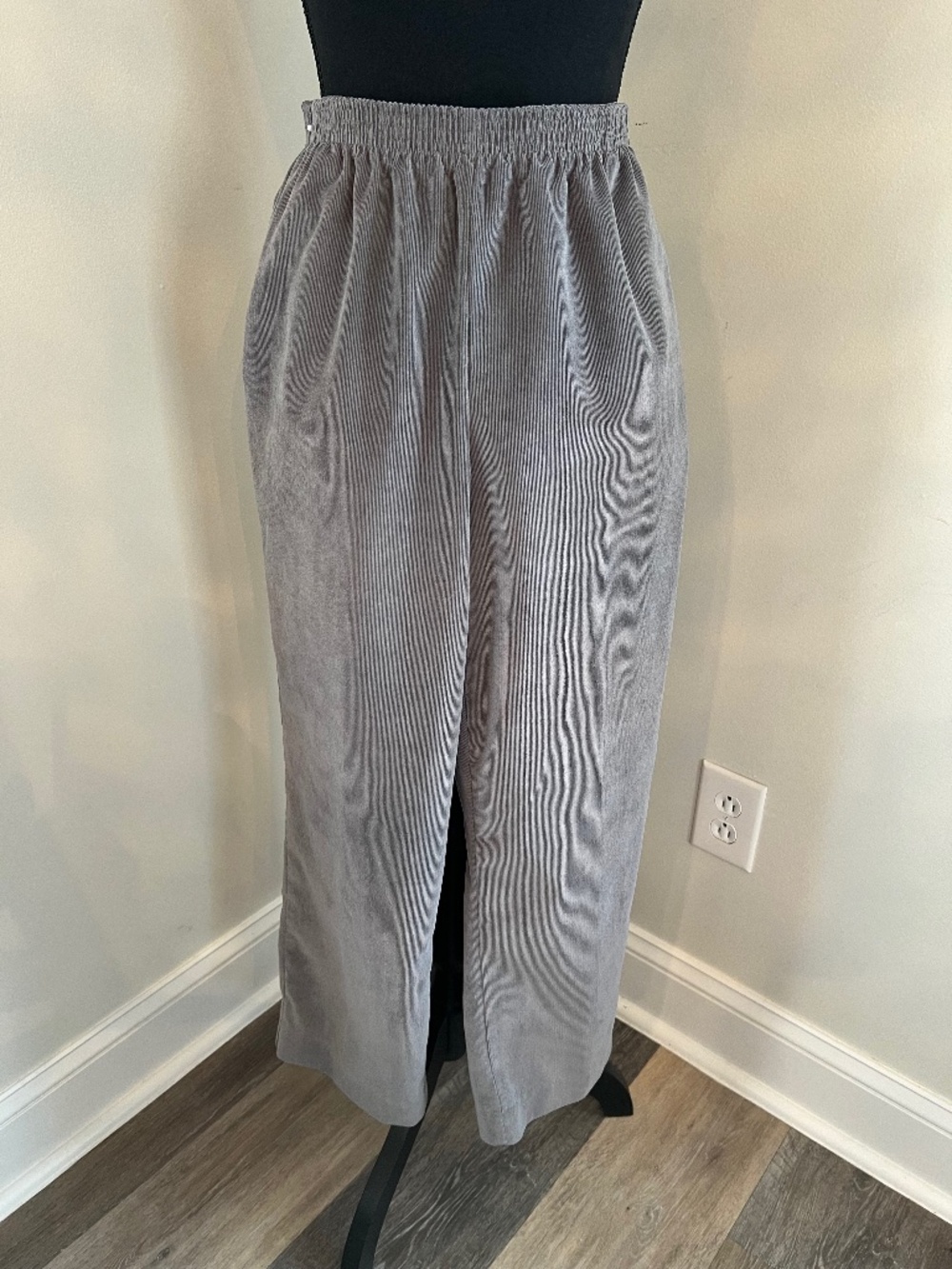 Alfred Dunner PetiteGrey Corduroy Elastic Waist Side Pocket Pants Slacks Trouser